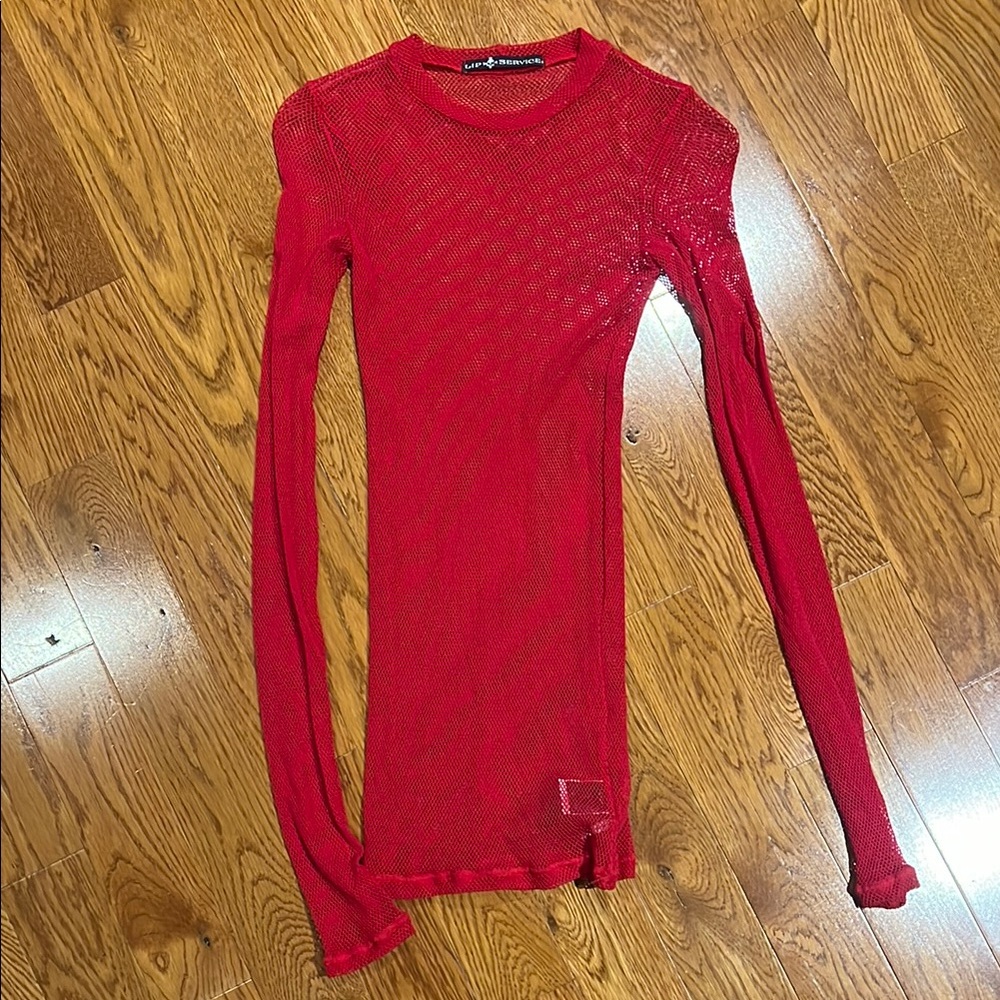 Lip Service Red Mesh Long Sleeve Top